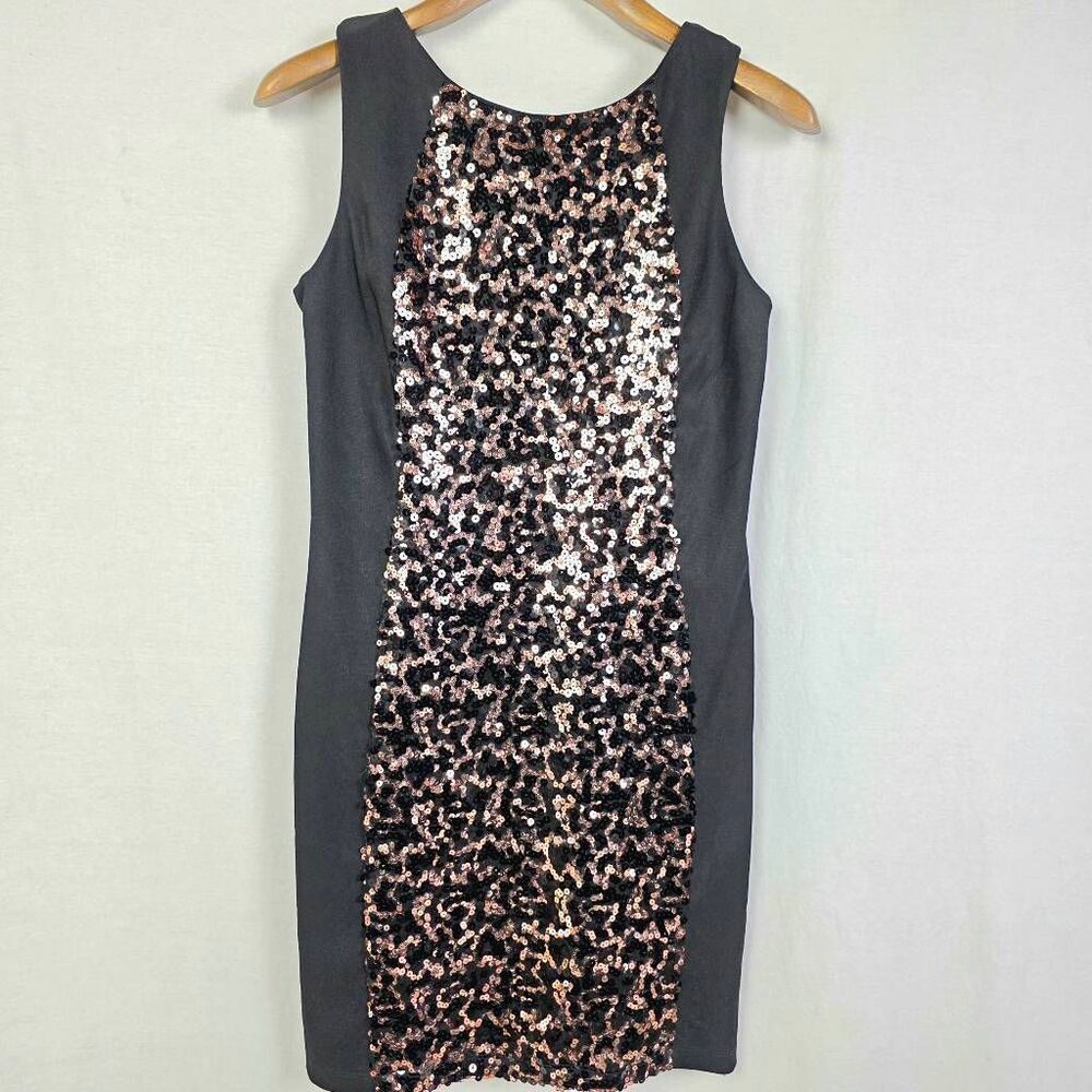 Midnight Doll Sequin Bodycon Dress Black Bronze M